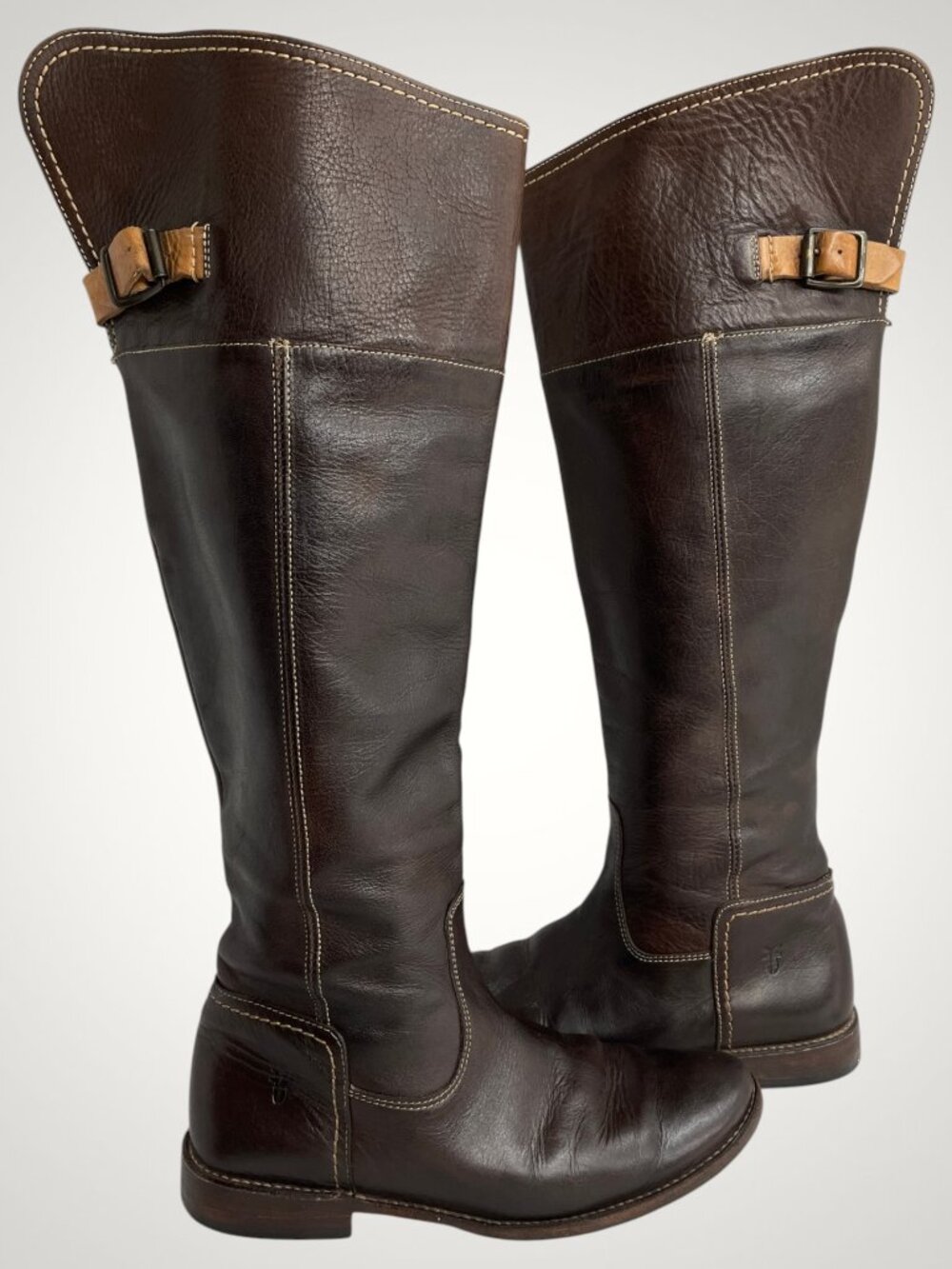 Frye Paige Cuff Leather Tall Riding Boots Dark Brown Women's 7.5 B